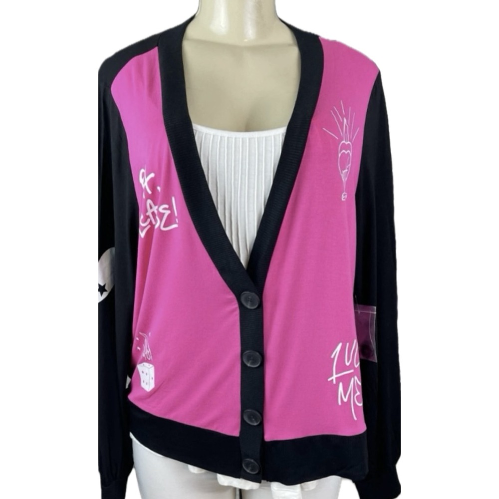 Lovesick 4X Black Pink Grunge Streetwear Tattoo Scribble Graffiti Button Cardi